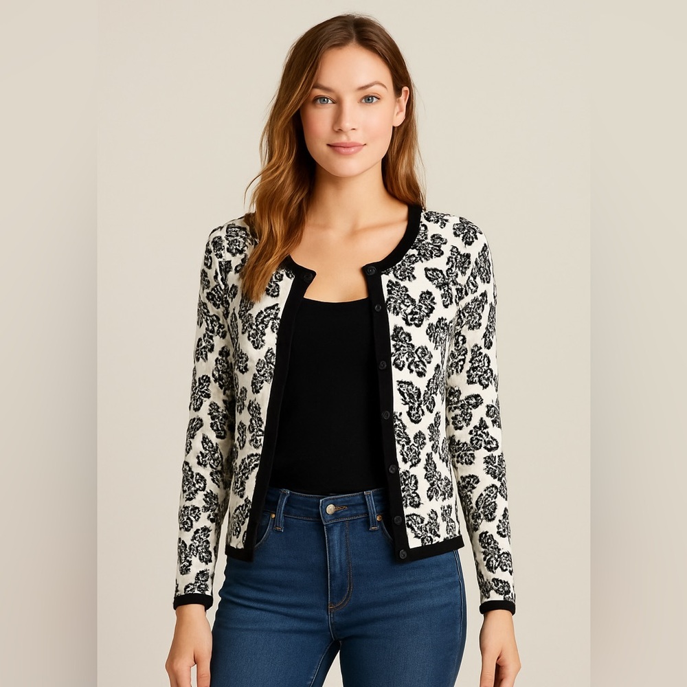 Butterfly Print Cardigan Black/White Sz M